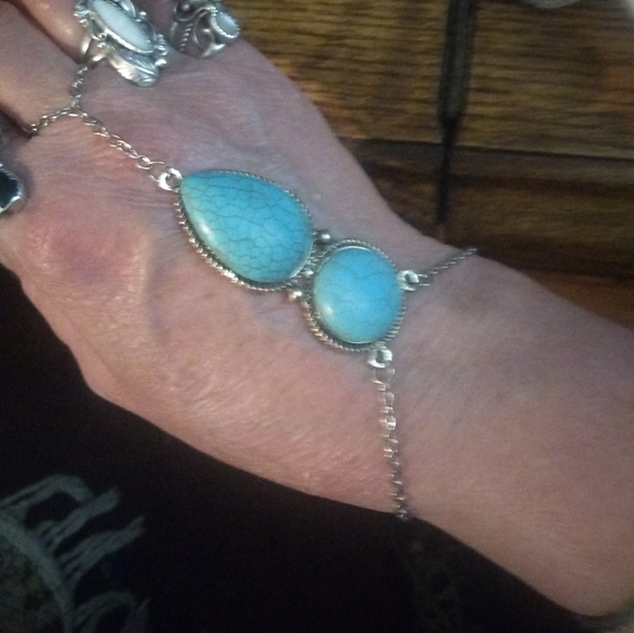 Silver & Turquoise Boho Chain Slave Bracelet - Picture 10 of 10